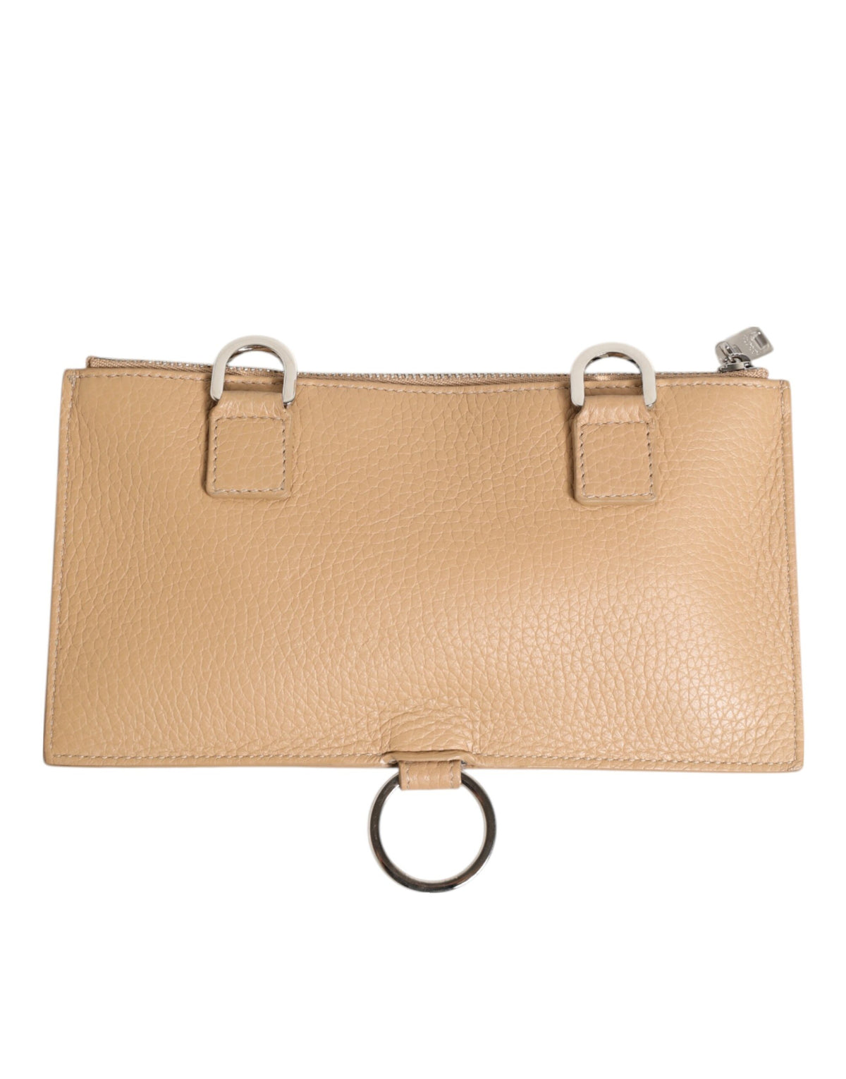 Portefeuille à bandoulière large en cuir de veau beige Dolce &amp; Gabbana