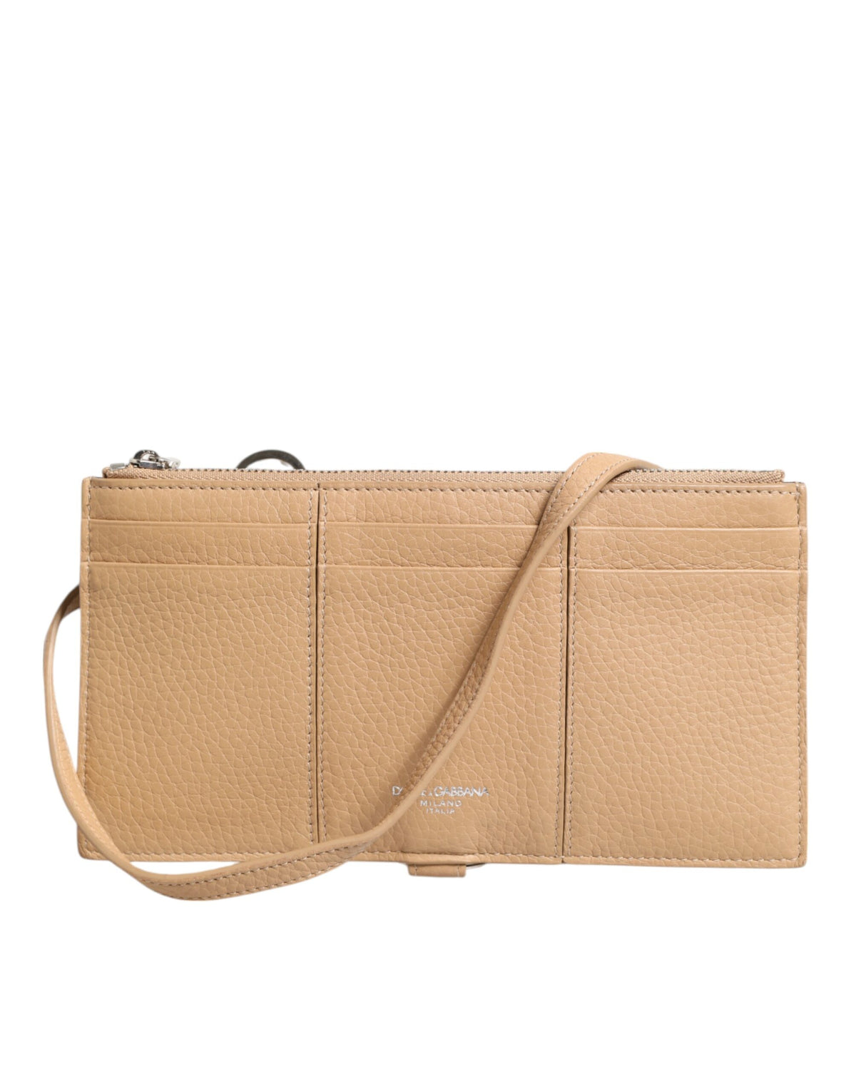 Portefeuille à bandoulière large en cuir de veau beige Dolce &amp; Gabbana