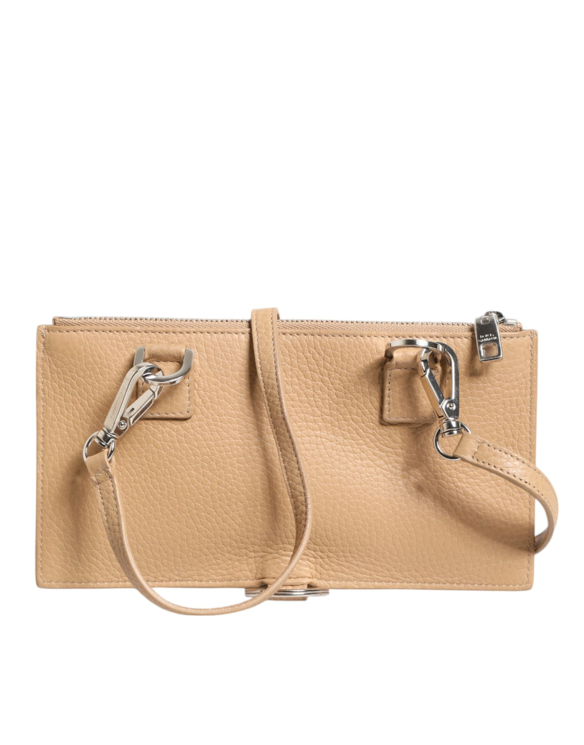 Portefeuille à bandoulière large en cuir de veau beige Dolce &amp; Gabbana