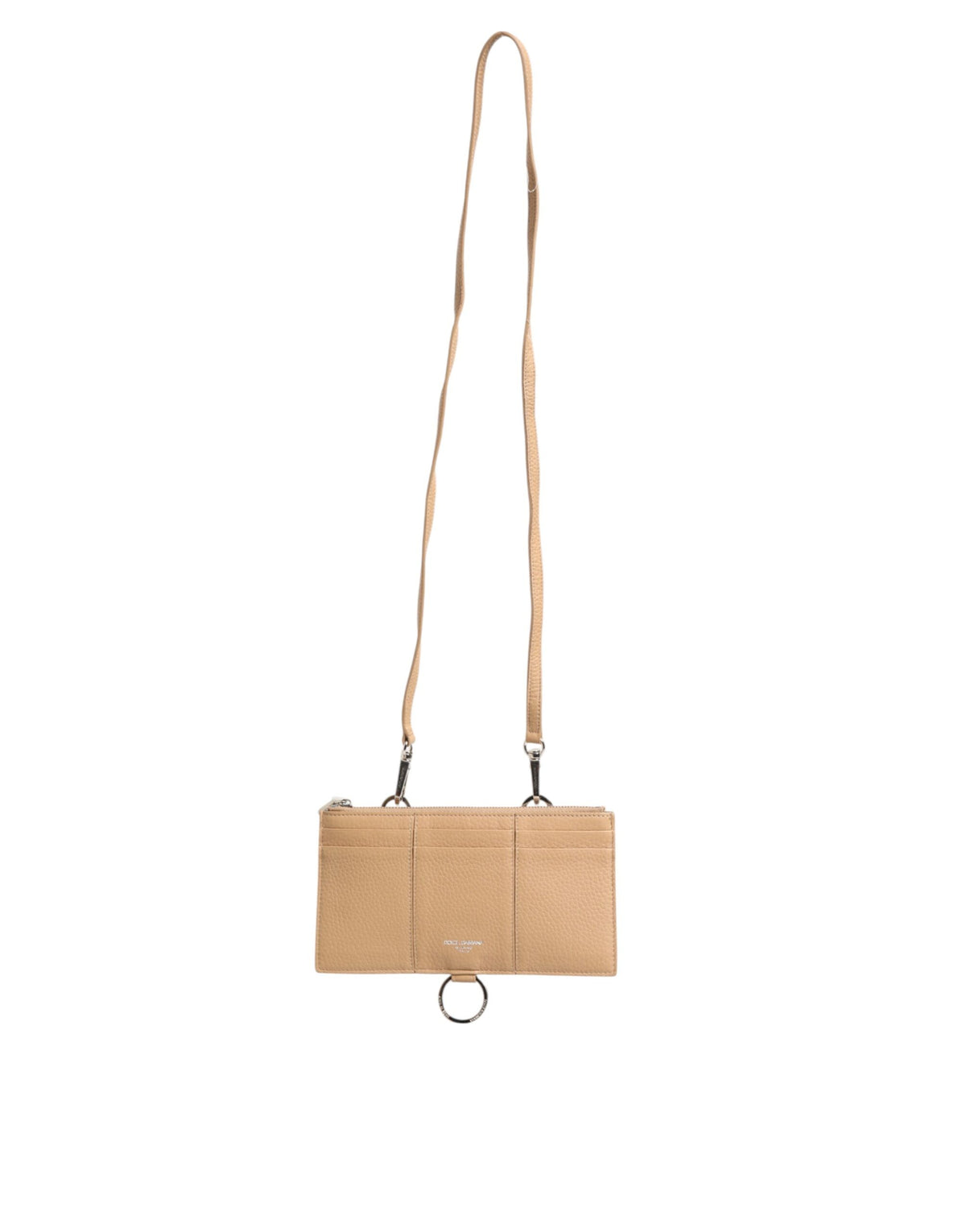 Portefeuille à bandoulière large en cuir de veau beige Dolce &amp; Gabbana