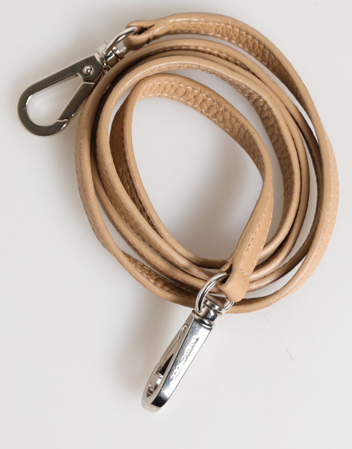 Portefeuille à bandoulière large en cuir de veau beige Dolce &amp; Gabbana