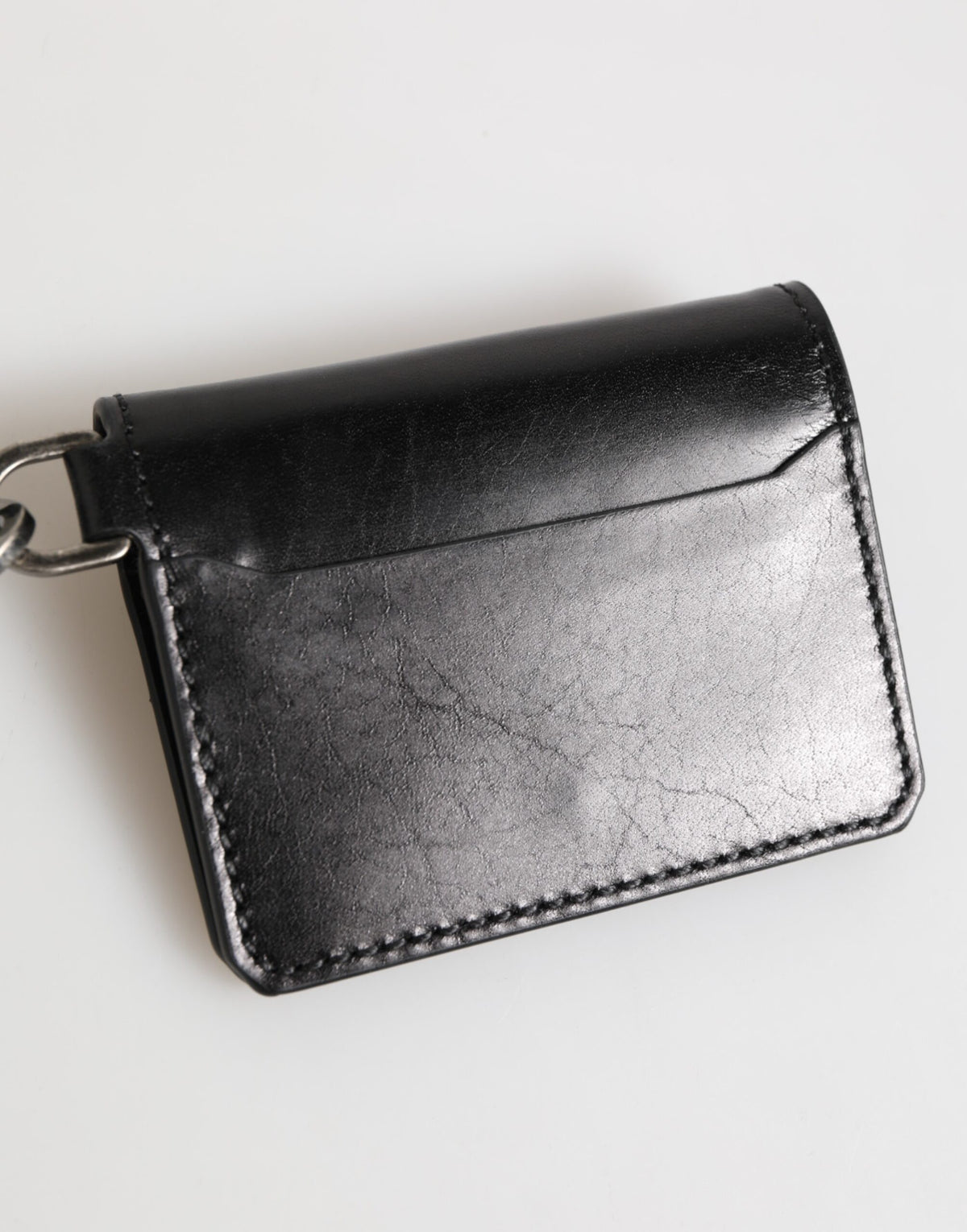Porte-cartes et porte-clés en cuir noir avec logo en relief de Dolce &amp; Gabbana