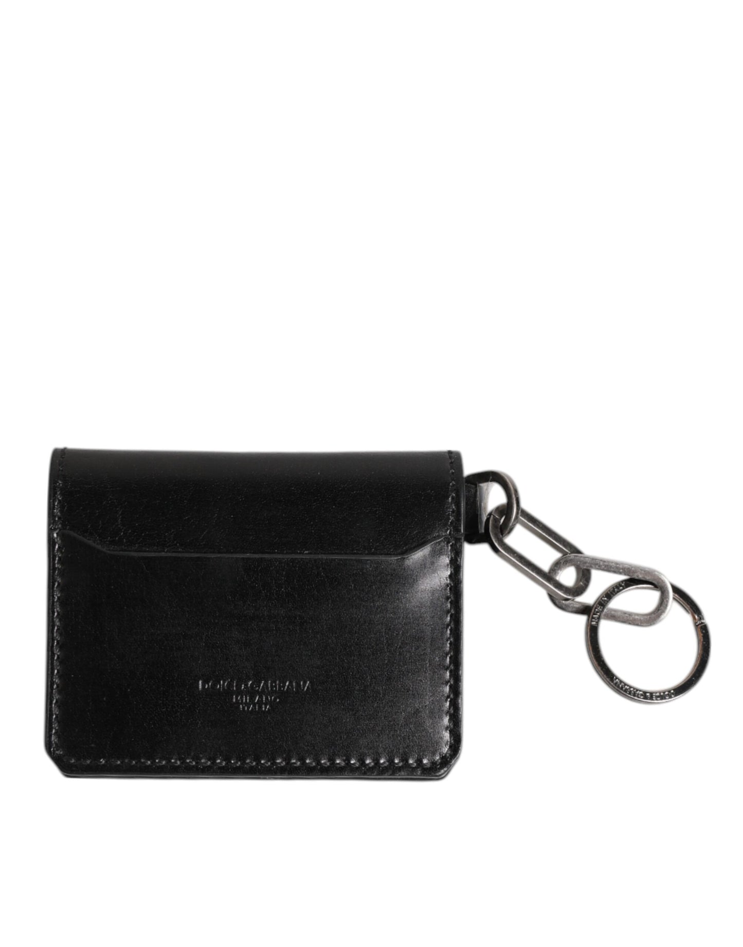 Porte-cartes et porte-clés en cuir noir avec logo en relief de Dolce & Gabbana