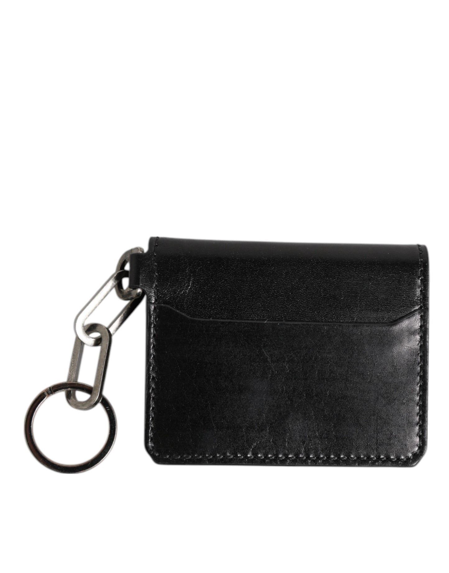 Porte-cartes et porte-clés en cuir noir avec logo en relief de Dolce & Gabbana