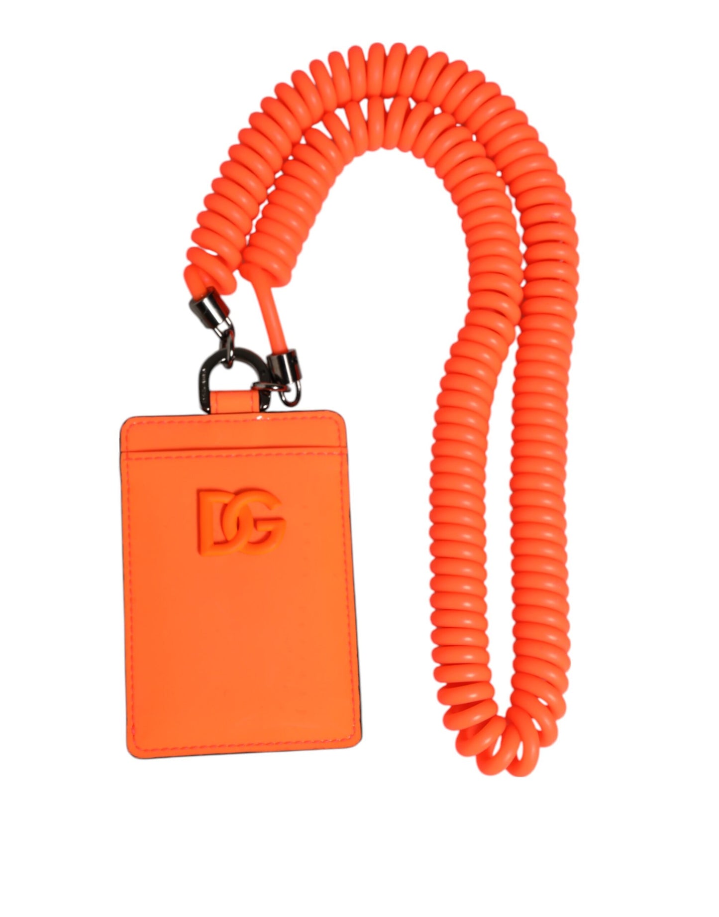 Porte-cartes Dolce & Gabbana en cuir orange avec logo embossé et cordon.