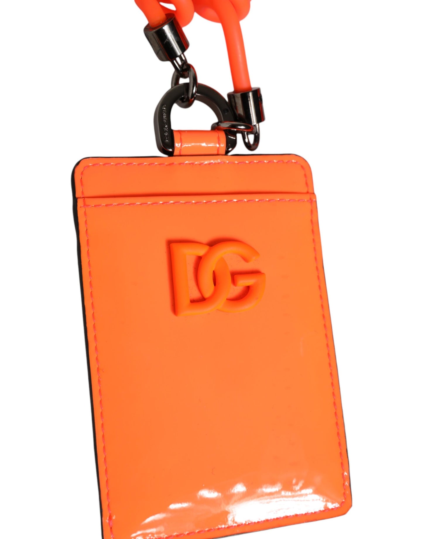 Porte-cartes Dolce & Gabbana en cuir orange avec logo embossé et cordon.