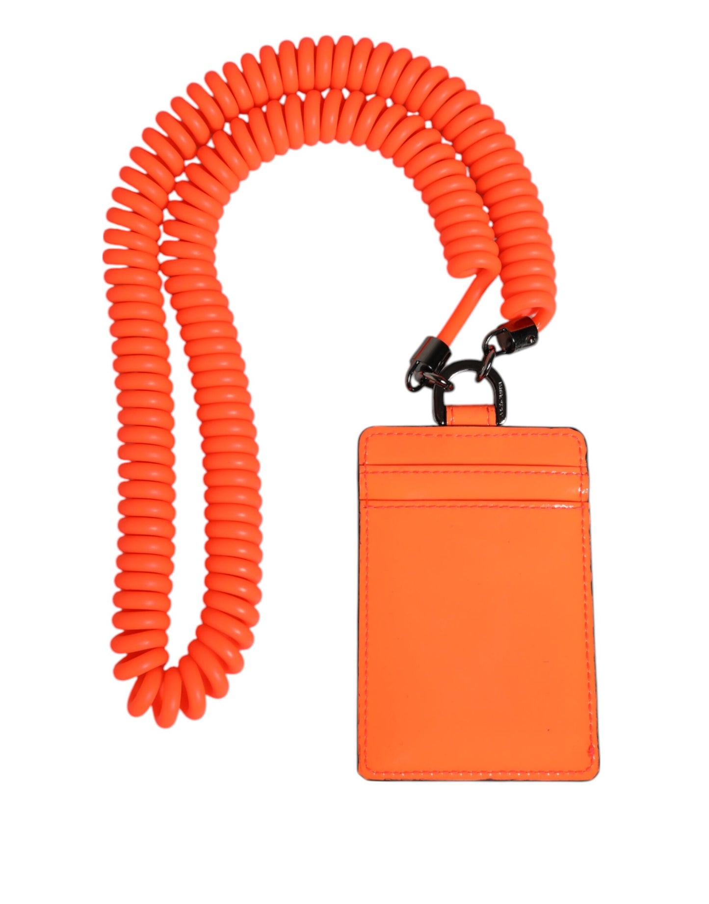 Porte-cartes Dolce & Gabbana en cuir orange avec logo embossé et cordon.