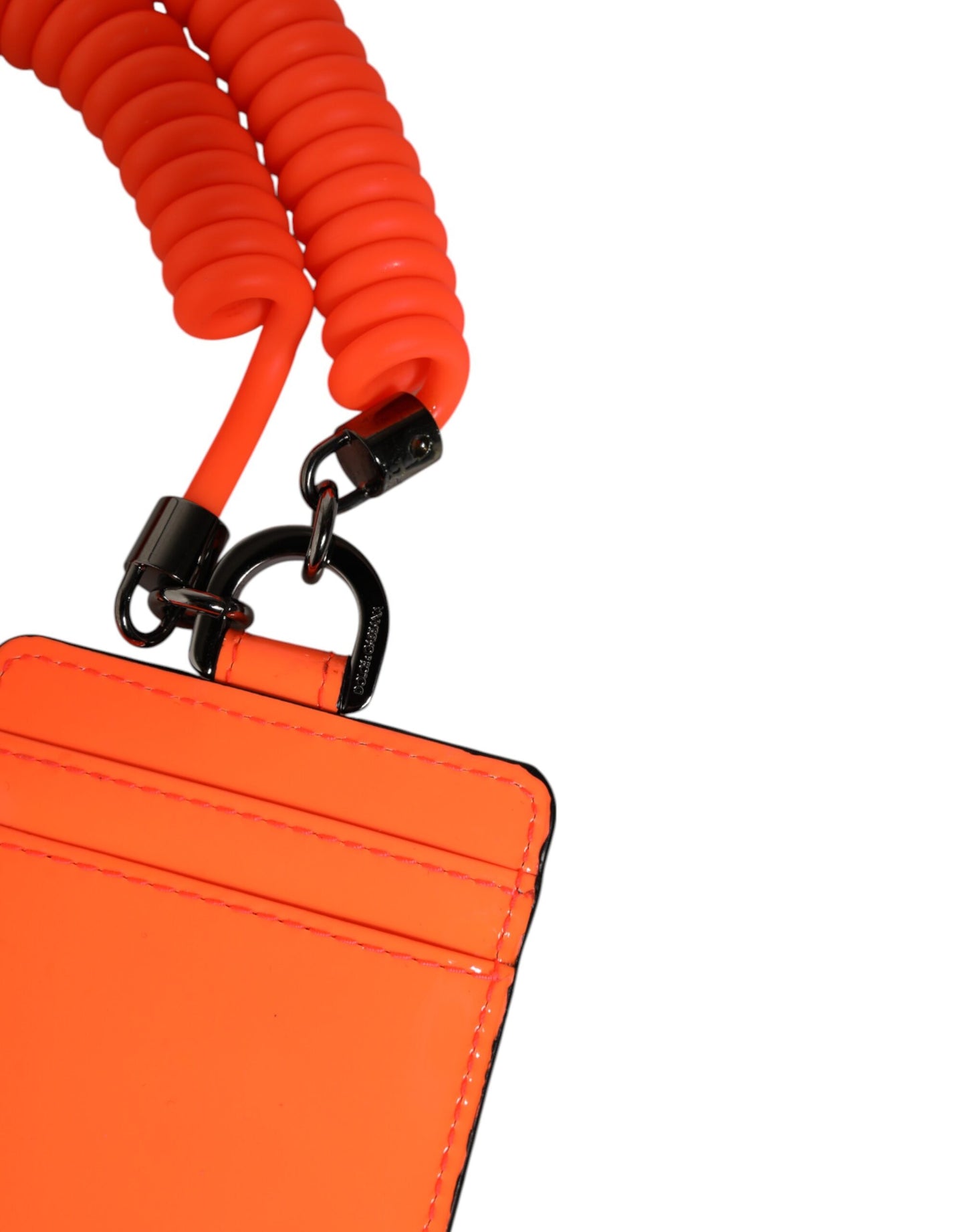 Porte-cartes Dolce & Gabbana en cuir orange avec logo embossé et cordon.