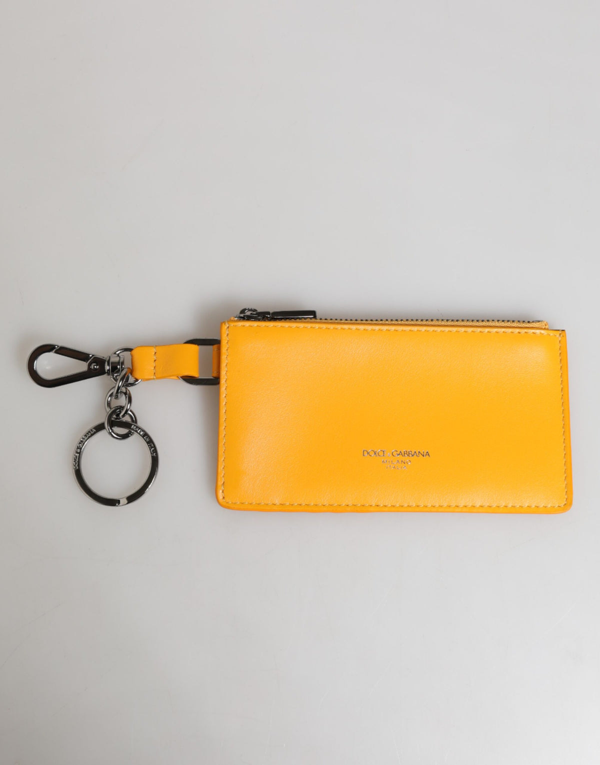 Porte-cartes et porte-clés en cuir jaune et orange Dolce &amp; Gabbana, à clipser.