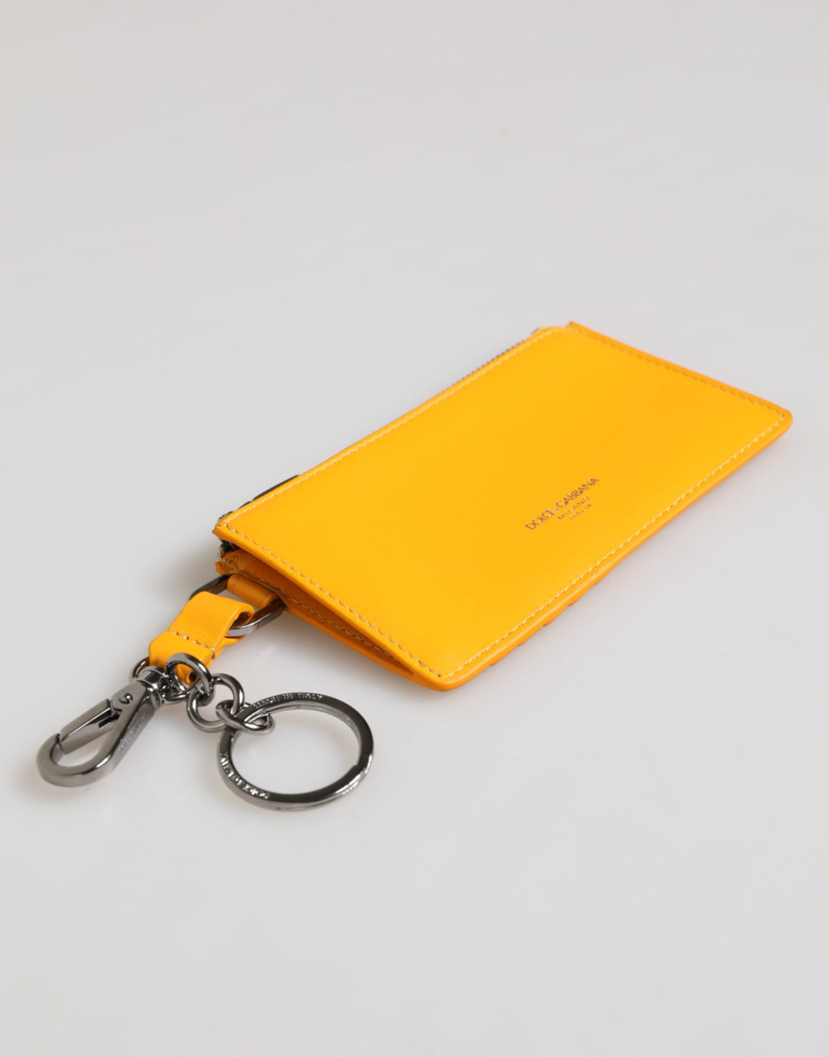 Porte-cartes et porte-clés en cuir jaune et orange Dolce &amp; Gabbana, à clipser.