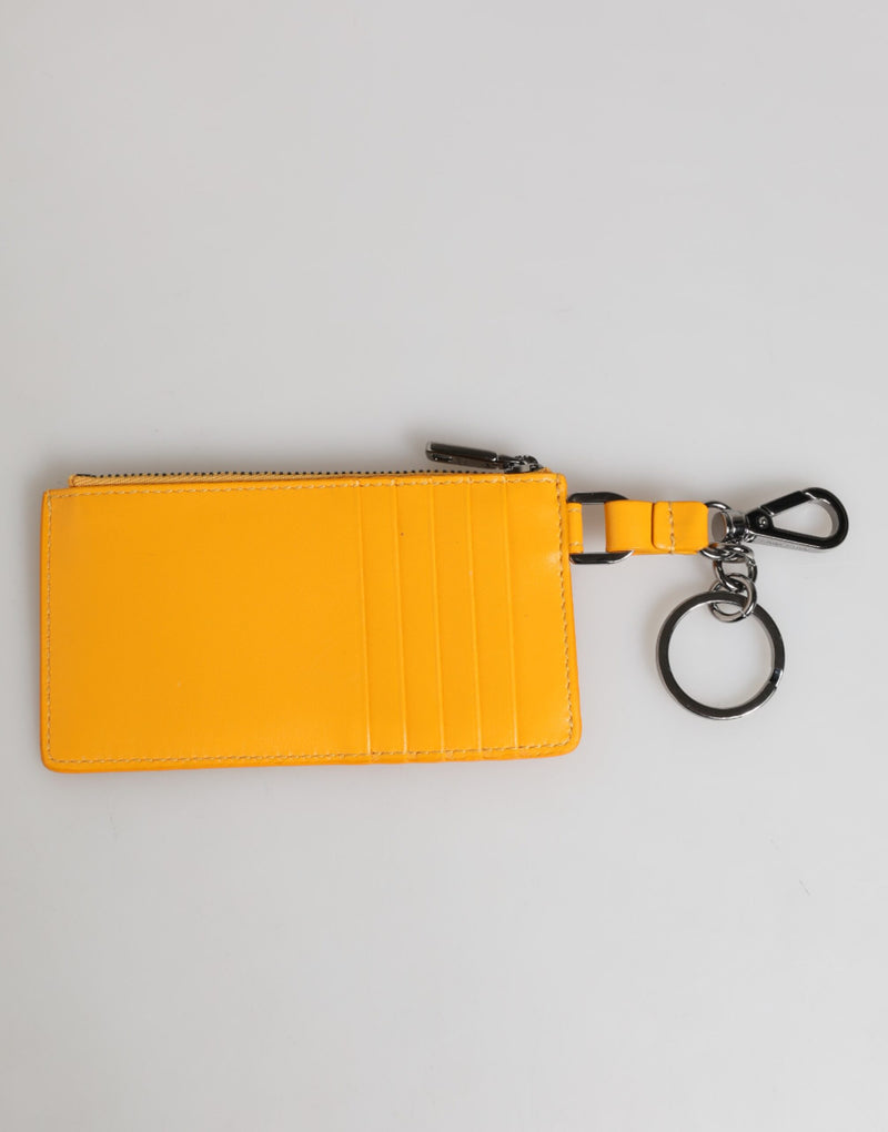 Dolce & Gabbana Yellow Orange Leather Credit Card Key Holder Clip On Wallet