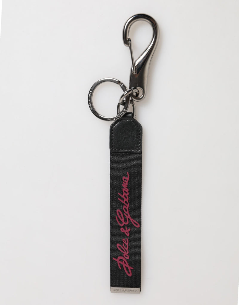 Porte-clés pour homme Dolce &amp; Gabbana en polyester noir bordeaux avec logo DG.