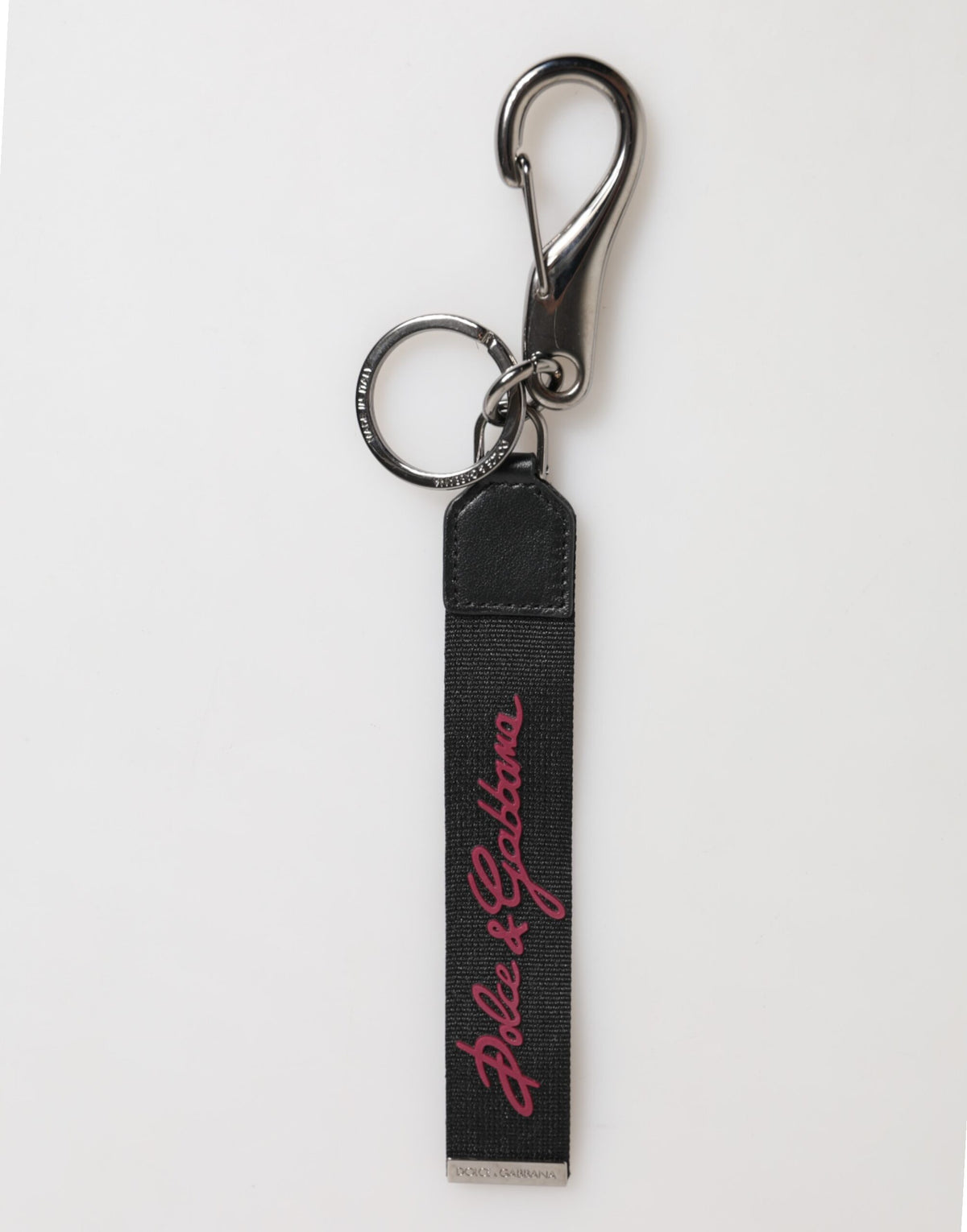Porte-clés pour homme Dolce &amp; Gabbana en polyester noir bordeaux avec logo DG.