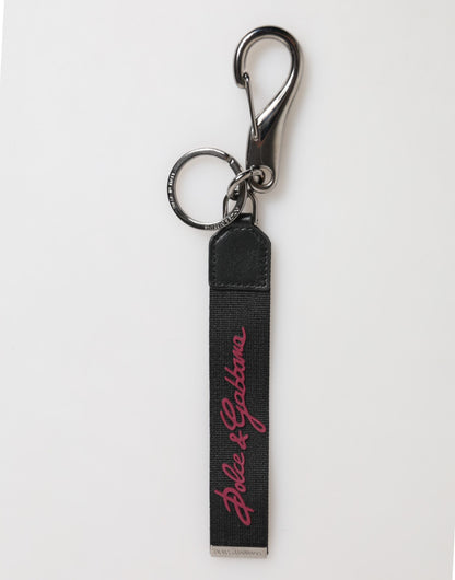 Porte-clés pour homme Dolce &amp; Gabbana en polyester noir bordeaux avec logo DG.