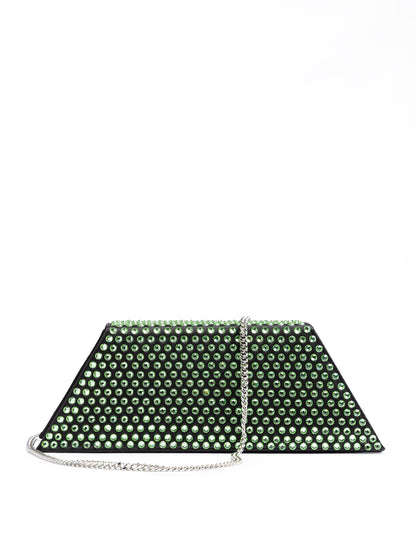 Mini sac bandoulière Amina Muaddi en satin noir et cristaux verts