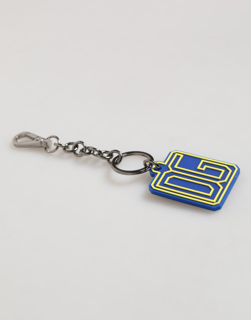 Dolce &amp; Gabbana Blauw Geel DG Rubber Logo Zilveren Heren Sleutelhanger