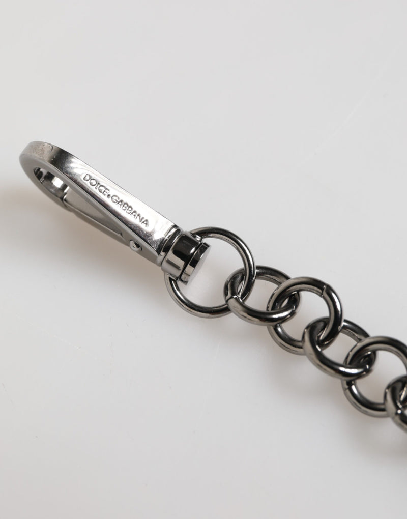 Dolce &amp; Gabbana Blauw Geel DG Rubber Logo Zilveren Heren Sleutelhanger