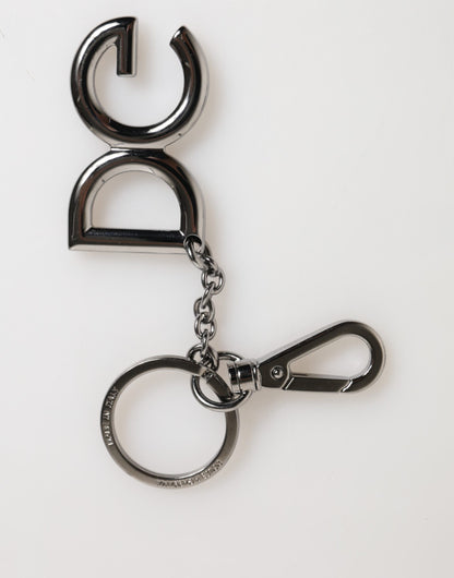 Porte-clés en métal pour homme Dolce &amp; Gabbana, logo DG en laiton argenté.