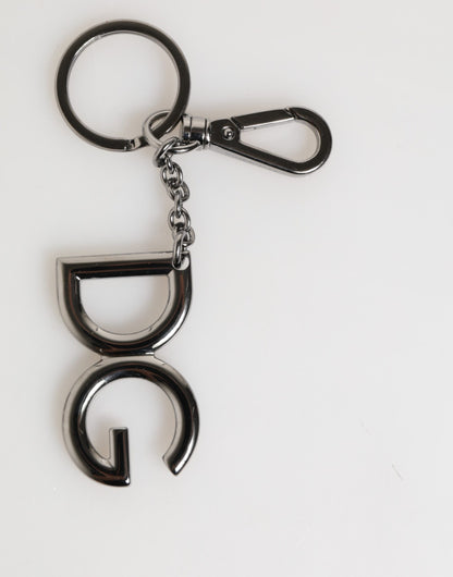 Porte-clés en métal pour homme Dolce &amp; Gabbana, logo DG en laiton argenté.