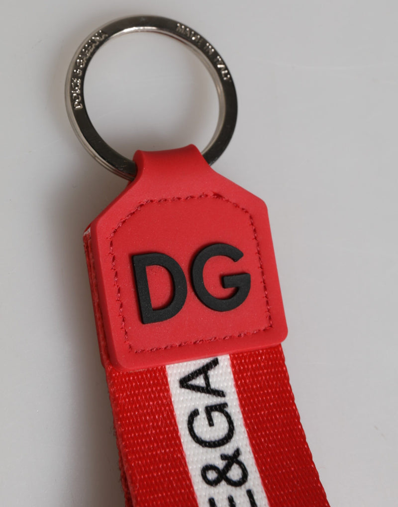 Dolce & Gabbana Porte-clés Logo Rouge Polyester Laiton Argenté