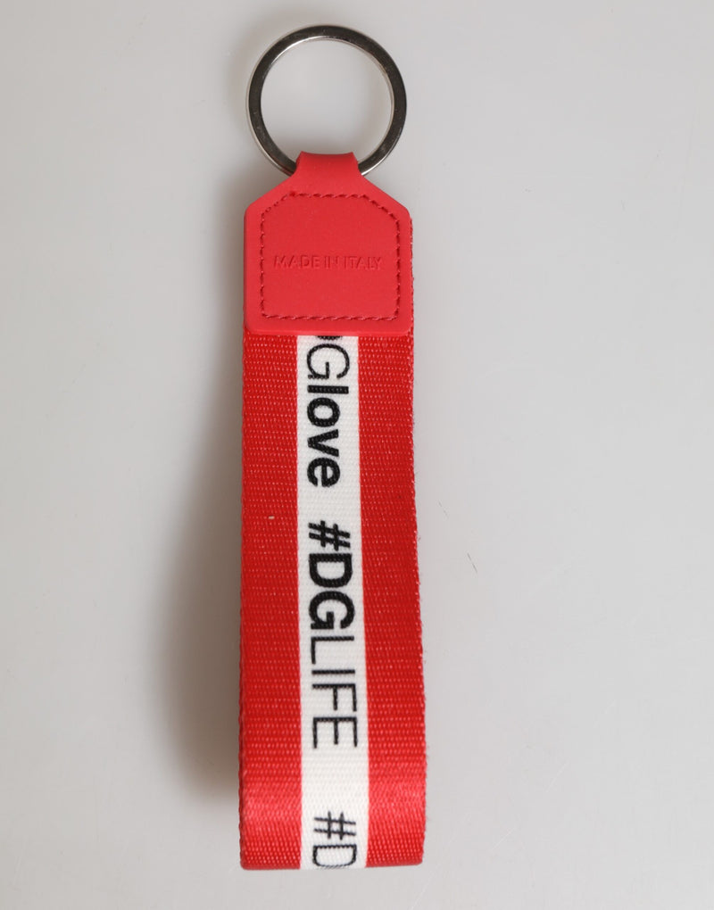 Dolce & Gabbana Porte-clés Logo Rouge Polyester Laiton Argenté