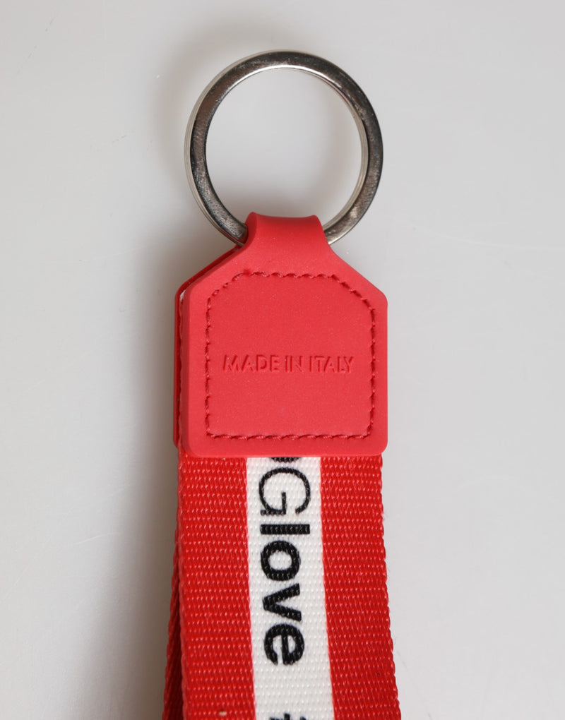 Dolce & Gabbana Porte-clés Logo Rouge Polyester Laiton Argenté
