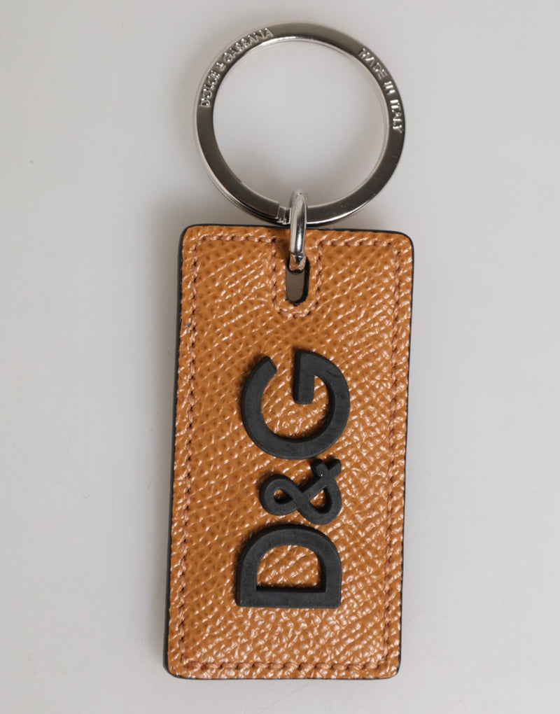 Dolce &amp; Gabbana Bruine Lederen Sleutelhanger met Logo en Metalen Ring voor Heren