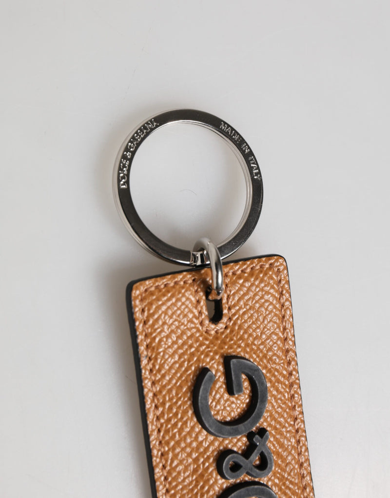 Dolce &amp; Gabbana Bruine Lederen Sleutelhanger met Logo en Metalen Ring voor Heren