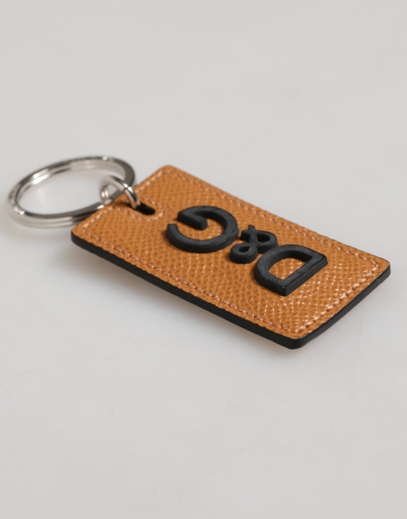 Dolce &amp; Gabbana Bruine Lederen Sleutelhanger met Logo en Metalen Ring voor Heren