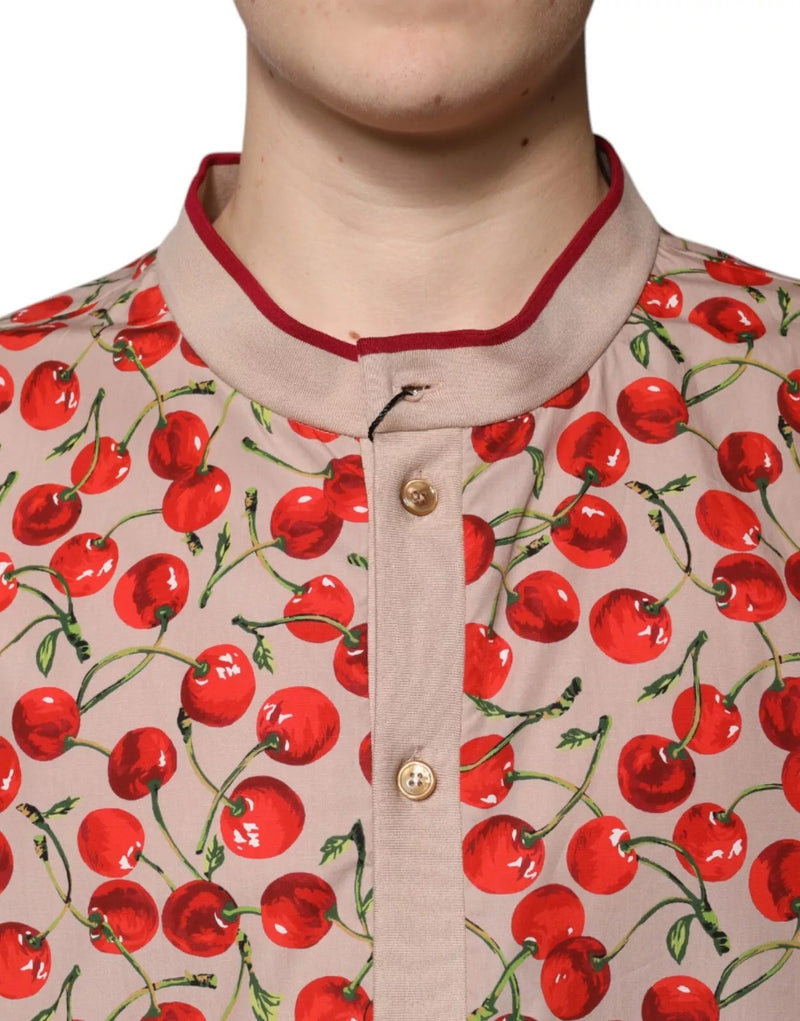 Dolce &amp; Gabbana beige kersenrode nylon casual overhemd met knopen