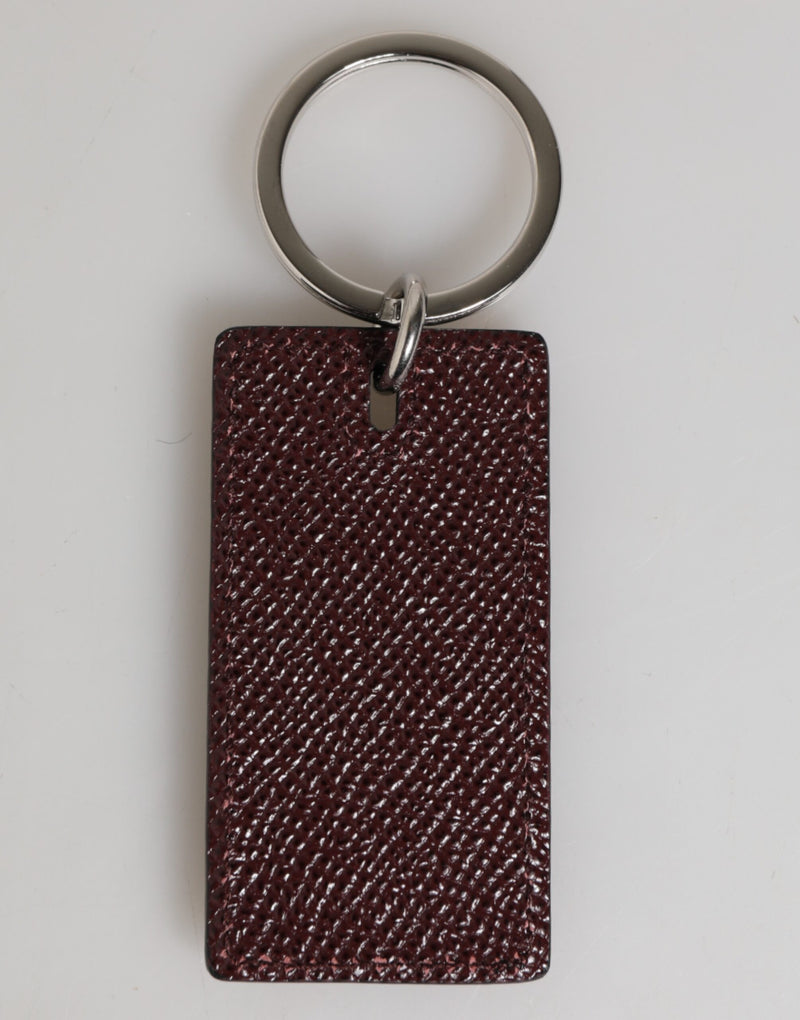 Dolce &amp; Gabbana leren sleutelhanger met logo en metalen ring, donkerbruin, voor heren.