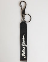 Porte-clés pour homme Dolce &amp; Gabbana en polyester noir et blanc avec logo DG argenté.