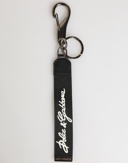 Porte-clés pour homme Dolce &amp; Gabbana en polyester noir et blanc avec logo DG argenté.