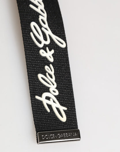 Porte-clés pour homme Dolce &amp; Gabbana en polyester noir et blanc avec logo DG argenté.