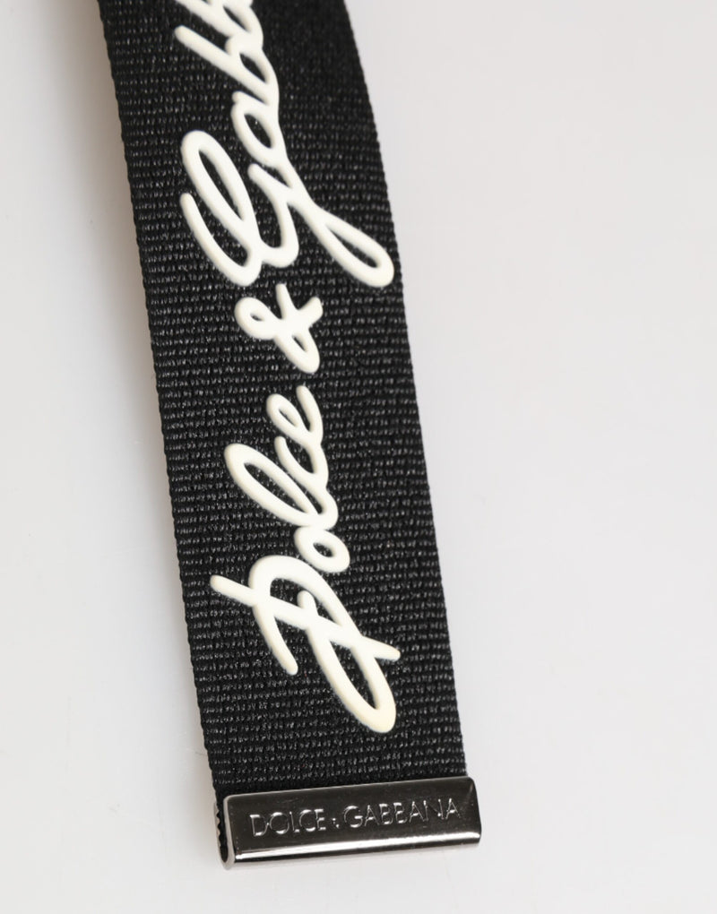 Dolce &amp; Gabbana zwarte en witte polyester sleutelhanger met DG-logo en zilveren details voor heren.