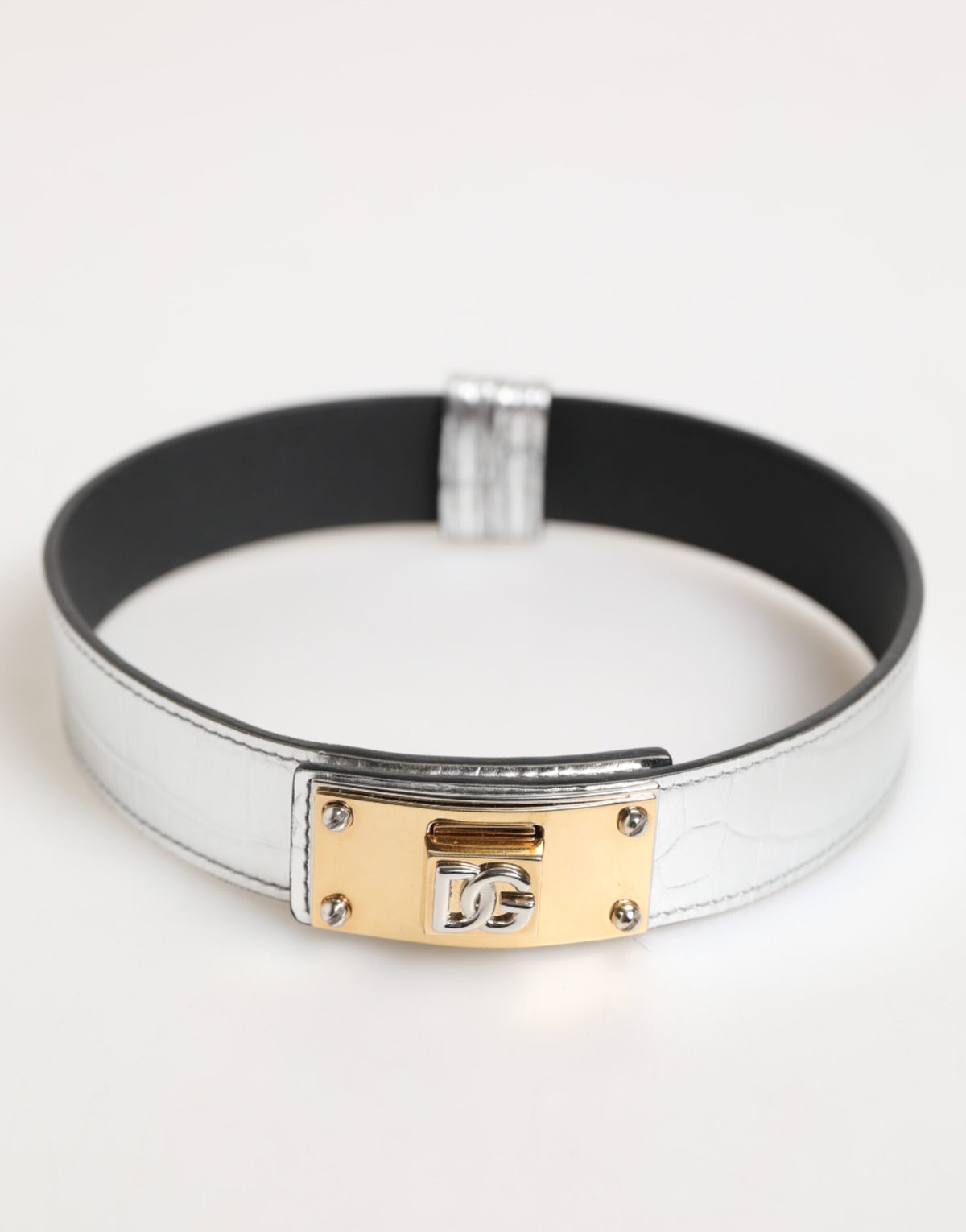 Collier Dolce & Gabbana en cuir texturé argenté et métal doré