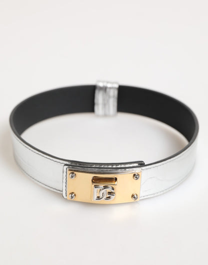 Collier Dolce & Gabbana en cuir texturé argenté et métal doré