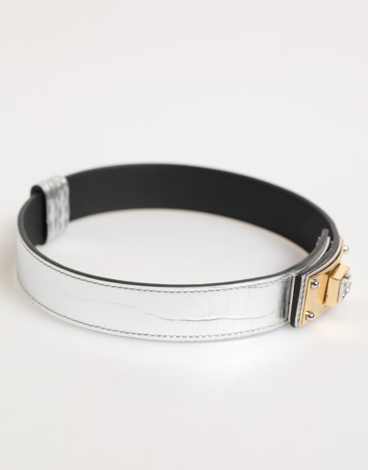 Collier Dolce & Gabbana en cuir texturé argenté et métal doré