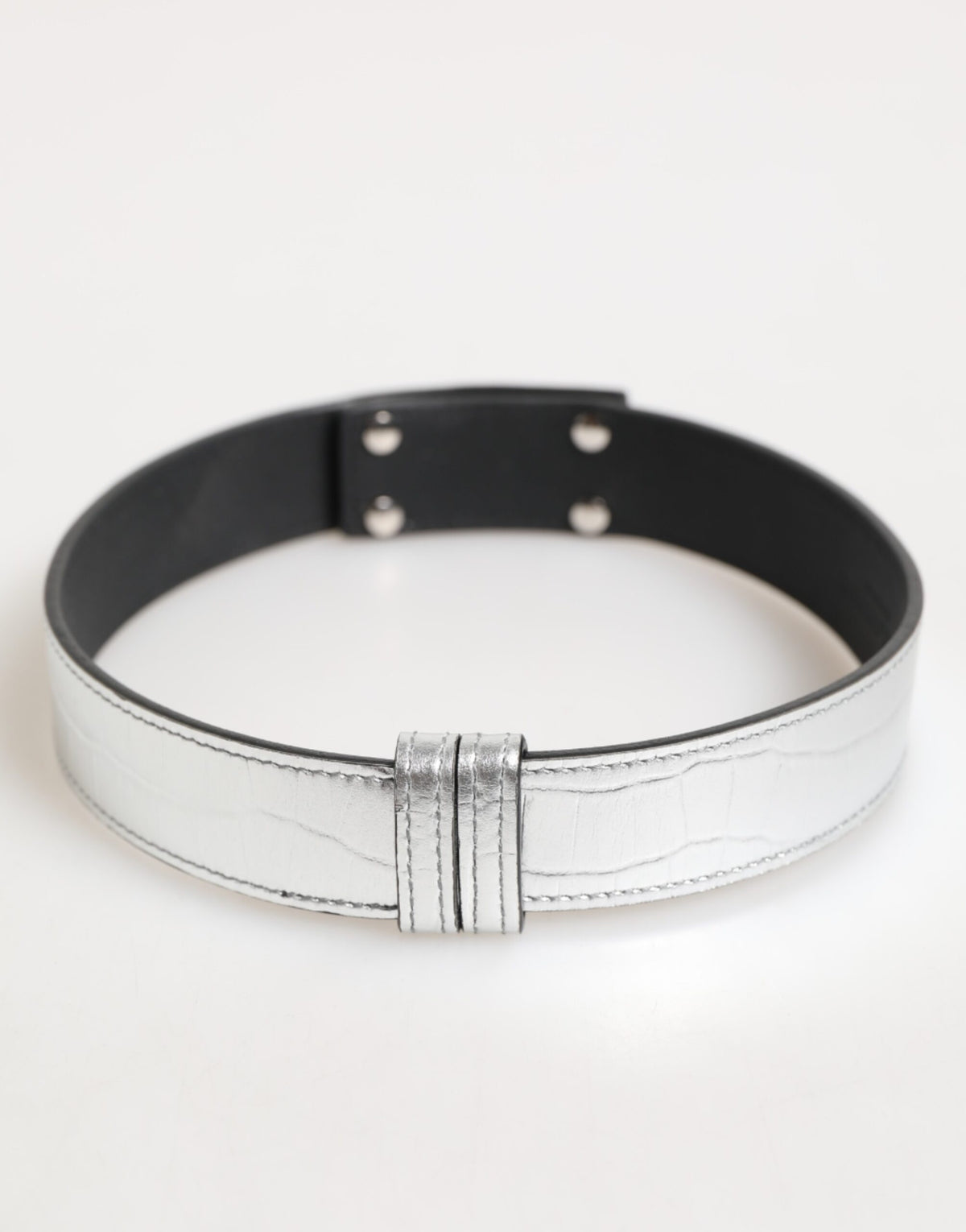 Collier Dolce & Gabbana en cuir texturé argenté et métal doré
