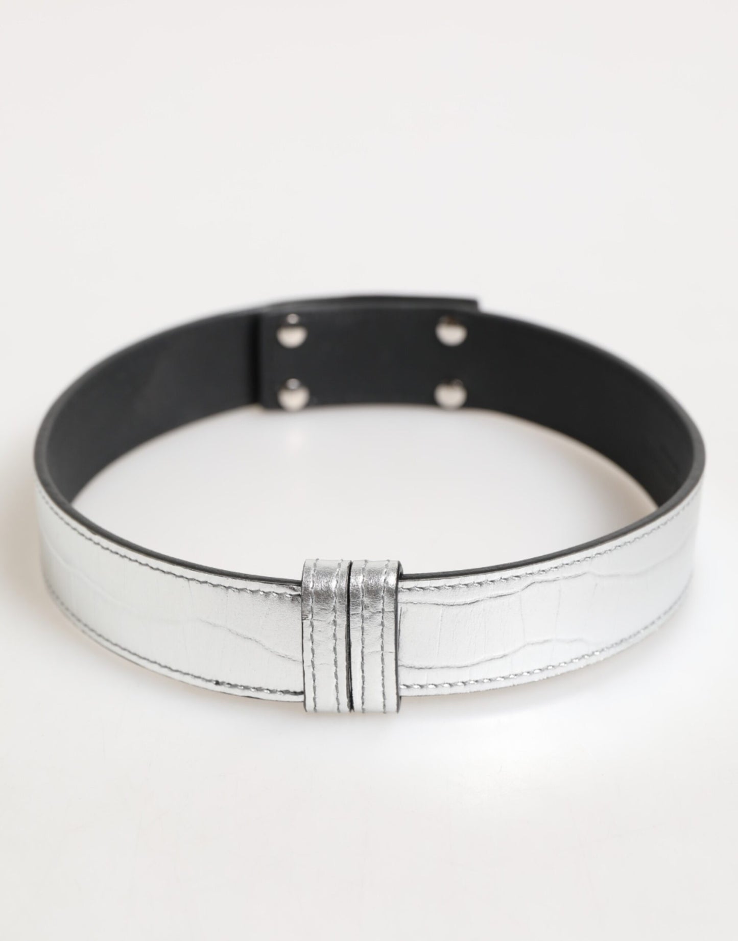 Collier Dolce & Gabbana en cuir texturé argenté et métal doré