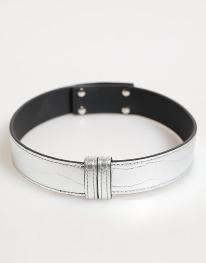 Collier Dolce & Gabbana en cuir texturé argenté et métal doré