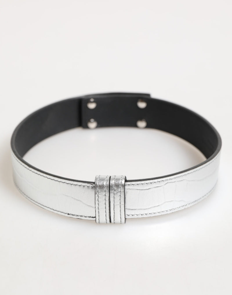 Dolce & Gabbana Zilveren Gestructureerde Leren Gouden Metalen Halsband