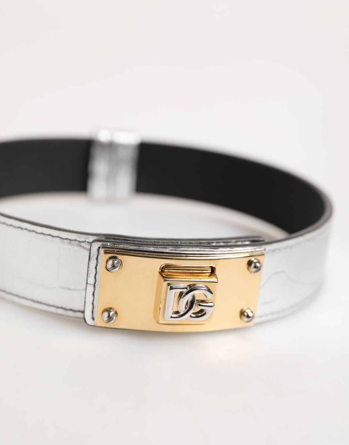 Collier Dolce & Gabbana en cuir texturé argenté et métal doré