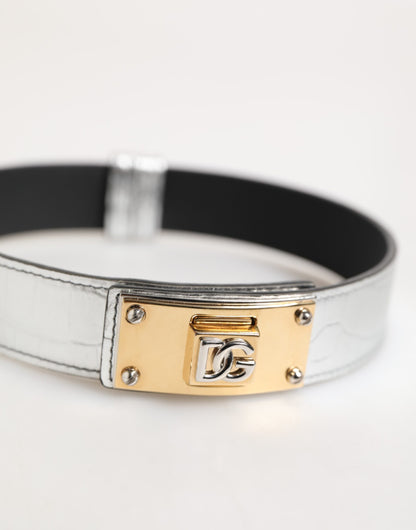 Collier Dolce & Gabbana en cuir texturé argenté et métal doré