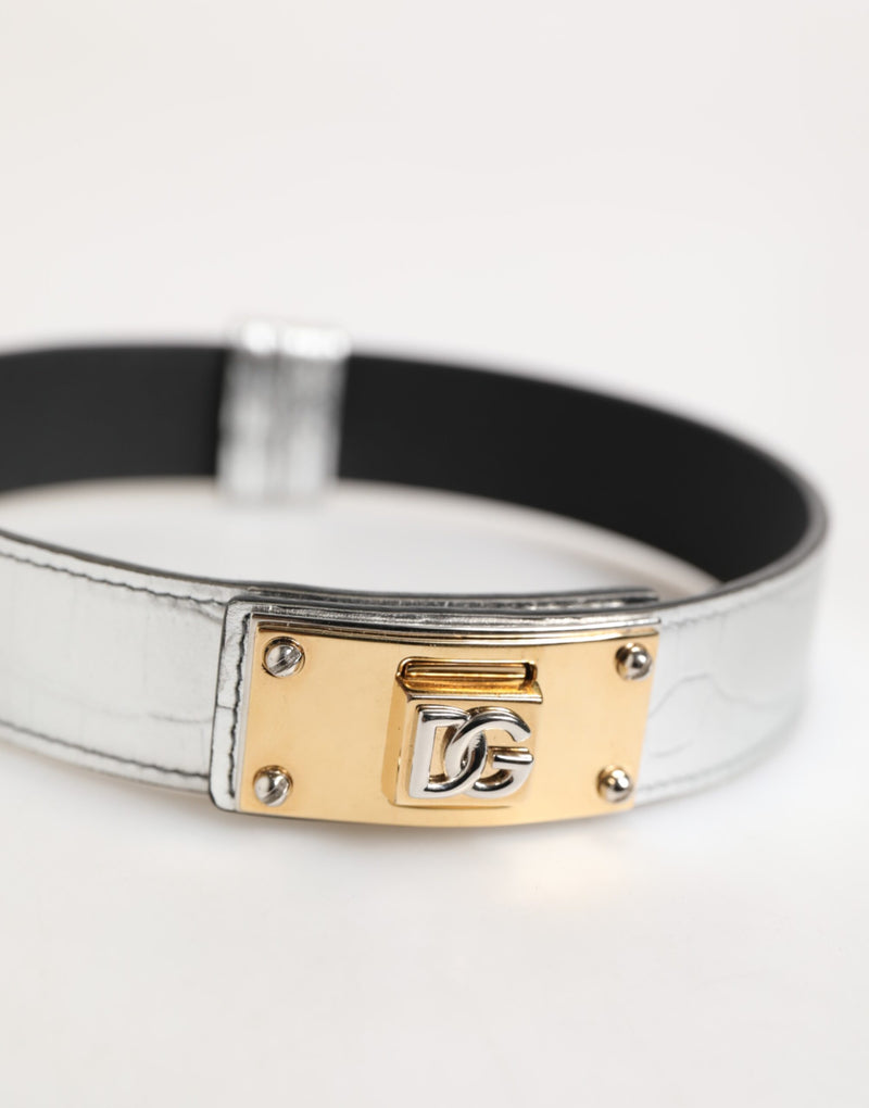 Dolce & Gabbana Zilveren Gestructureerde Leren Gouden Metalen Halsband