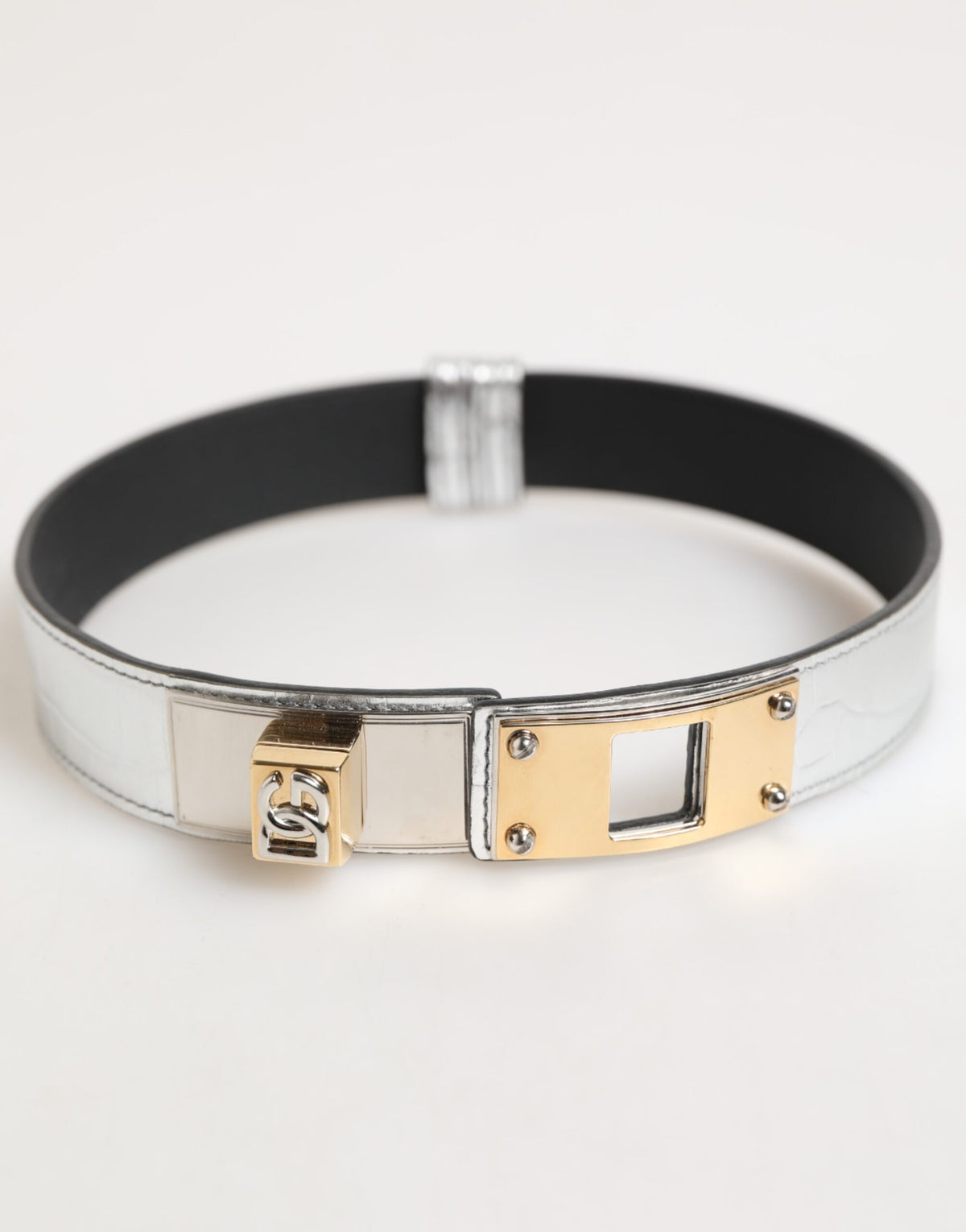 Collier Dolce & Gabbana en cuir texturé argenté et métal doré
