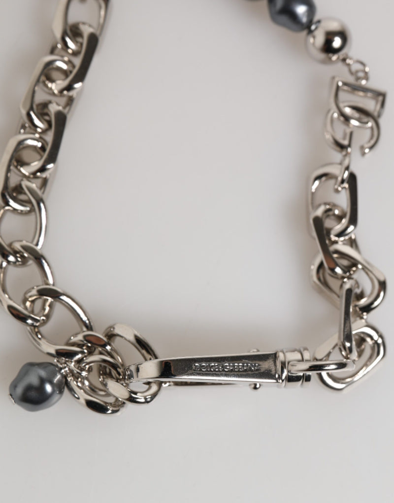 Bracelet Dolce & Gabbana en chaîne argentée avec fermoir mousqueton et perles grises
