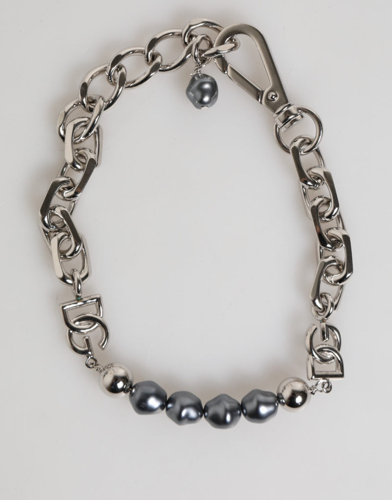 Bracelet Dolce & Gabbana en chaîne argentée avec fermoir mousqueton et perles grises