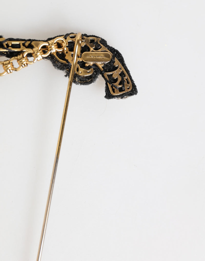 Broche accessoire homme Dolce & Gabbana, épingle de revers en laiton et cuivre, revolver.