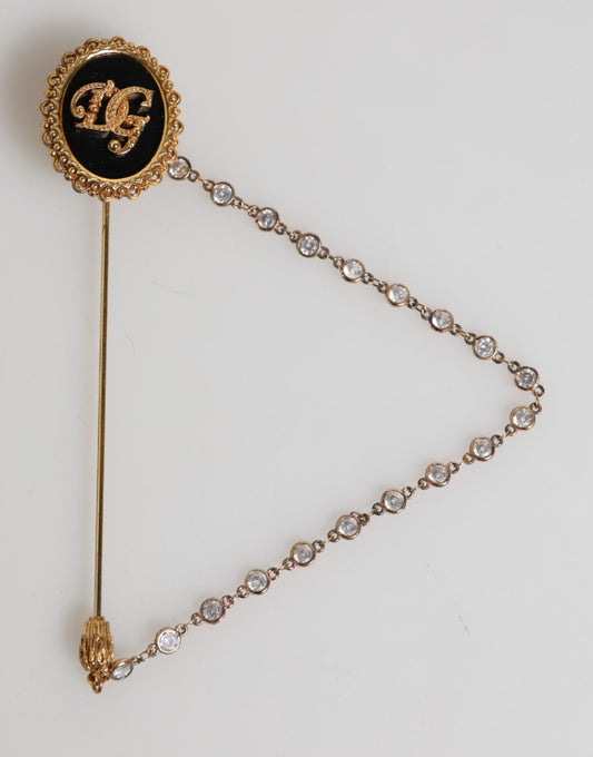 Broche pour homme Dolce &amp; Gabbana, épingle de revers avec logo DG et chaîne dorée.